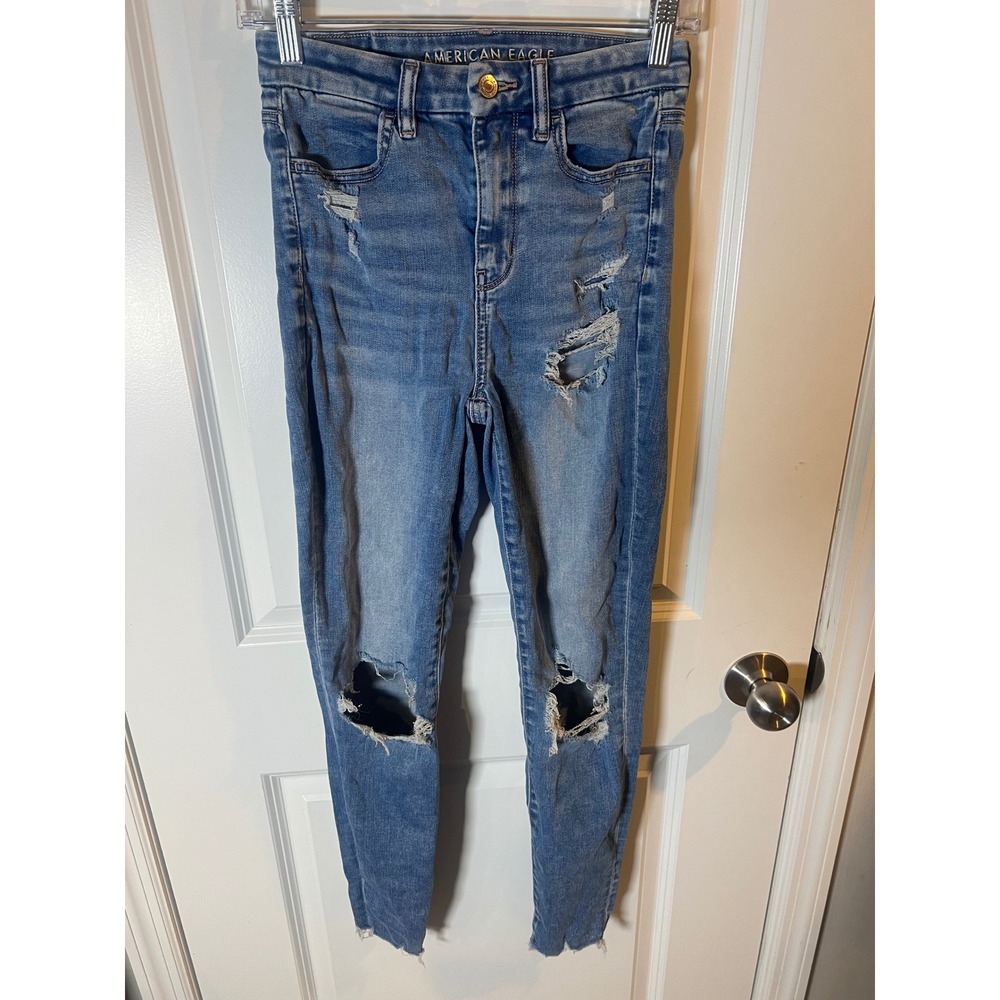 American Eagle Womens Skinny Jeans Distressed Forever Soft Blue 4 Regular‎